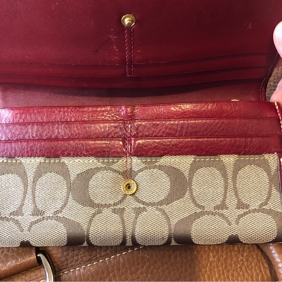 COACH Hampton Signature C Canvas and Red Crimson TriFold Wallet Vintage Rare - Picture 4 of 13